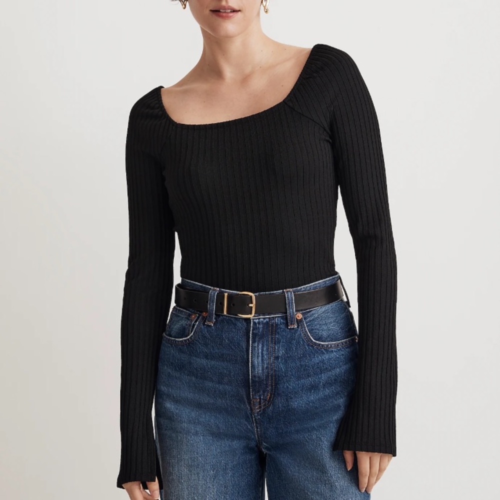 Madewell Ribbed Square-Neck Long-Sleeve Shirt